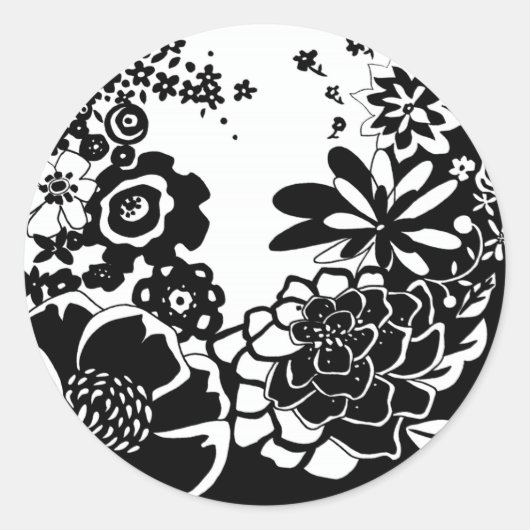 Grafisch patroon zwart-wit van Floral Garden Ronde Sticker (Voorkant)