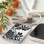 Grafisch patroon zwart-wit van Floral Garden Sleutelhanger (Voorkant Rechts)