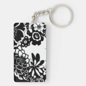 Grafisch patroon zwart-wit van Floral Garden Sleutelhanger (achterkant)