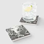 Grafisch patroon zwart-wit van Floral Garden Stenen Onderzetter (Zijkant)