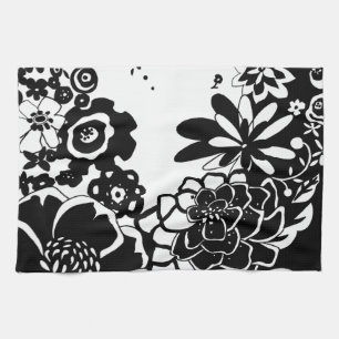 Grafisch patroon zwart-wit van Floral Garden Theedoek