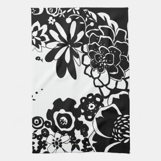 Grafisch patroon zwart-wit van Floral Garden Theedoek (Verticaal)
