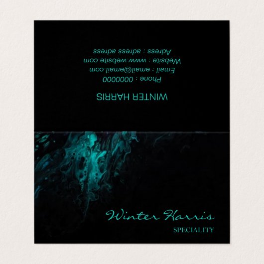 Grafisch professionele zwarte artiest visitekaartje (Buitenkant ongevouwen)