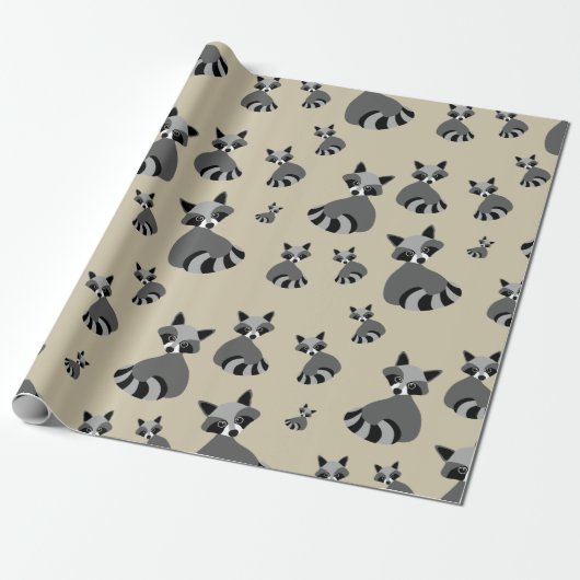 Grafisch Raccoon Patroon Cadeaupapier (Uitgerold)