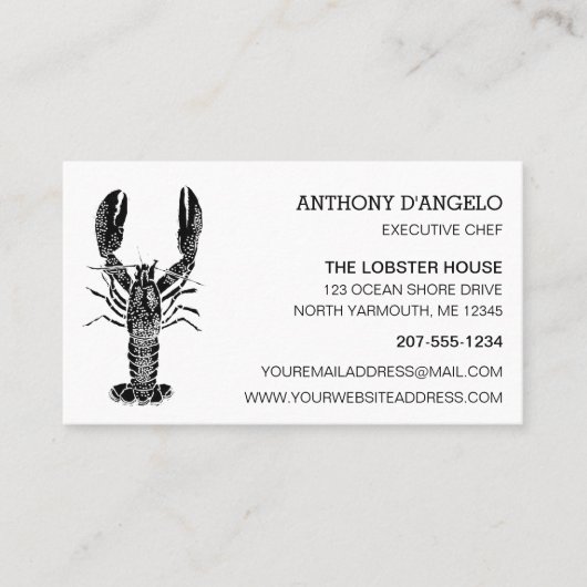Grafisch restaurant met zwarte en witte kreeft, wi visitekaartje (Voorkant)