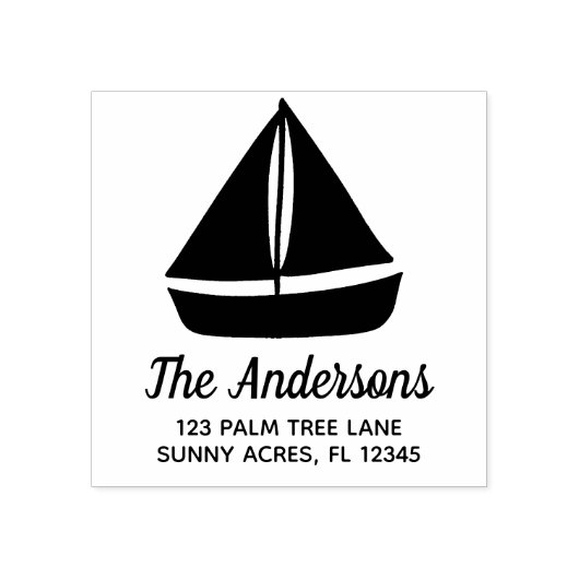 Grafisch retouradres zeilboot rubberstempel (Afrduk)