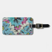 Grafisch roze en Blauwe Floral Bagagelabel (Voorkant horizontaal)