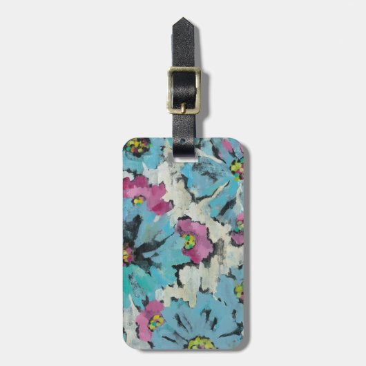 Grafisch roze en Blauwe Floral Bagagelabel (Voorkant verticaal)