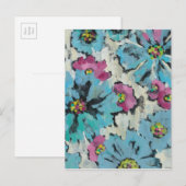 Grafisch roze en Blauwe Floral Briefkaart (Voorkant / Achterkant)