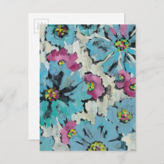 Grafisch roze en Blauwe Floral Briefkaart (Voorkant / Achterkant)