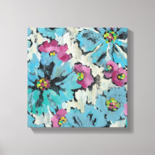 Grafisch roze en Blauwe Floral Canvas Afdruk