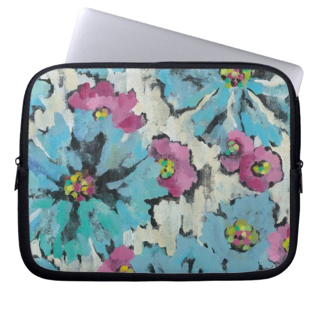 Grafisch roze en Blauwe Floral Laptop Sleeve (Voorkant)