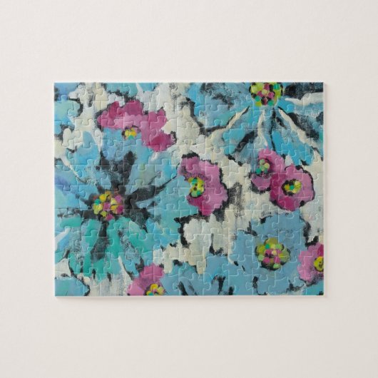 Grafisch roze en Blauwe Floral Legpuzzel (Horizontaal)