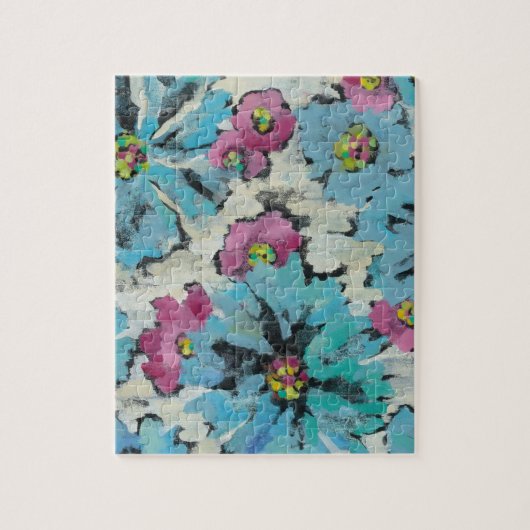 Grafisch roze en Blauwe Floral Legpuzzel (Verticaal)