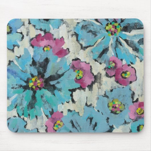 Grafisch roze en Blauwe Floral Muismat (Voorkant)