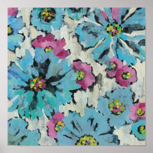Grafisch roze en Blauwe Floral Poster (Voorkant)