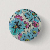 Grafisch roze en Blauwe Floral Ronde Button 3,2 Cm (Voorkant)