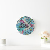Grafisch roze en Blauwe Floral Ronde Klok (Huis)