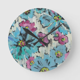 Grafisch roze en Blauwe Floral Ronde Klok