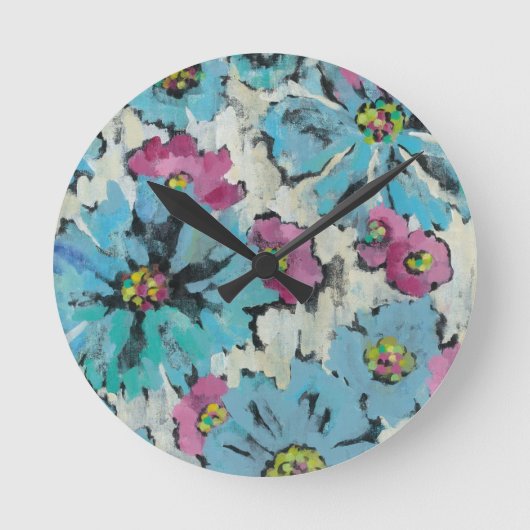 Grafisch roze en Blauwe Floral Ronde Klok (Voorkant)