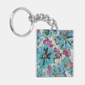 Grafisch roze en Blauwe Floral Sleutelhanger (Voorkant Links)