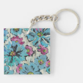 Grafisch roze en Blauwe Floral Sleutelhanger (Achterkant)
