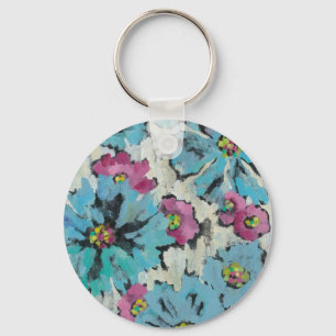Grafisch roze en Blauwe Floral Sleutelhanger