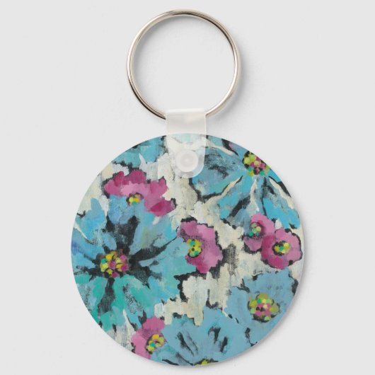 Grafisch roze en Blauwe Floral Sleutelhanger (Voorkant)