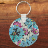 Grafisch roze en Blauwe Floral Sleutelhanger (Voorkant)