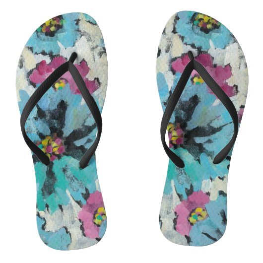 Grafisch roze en Blauwe Floral Teenslippers (Voetbed)