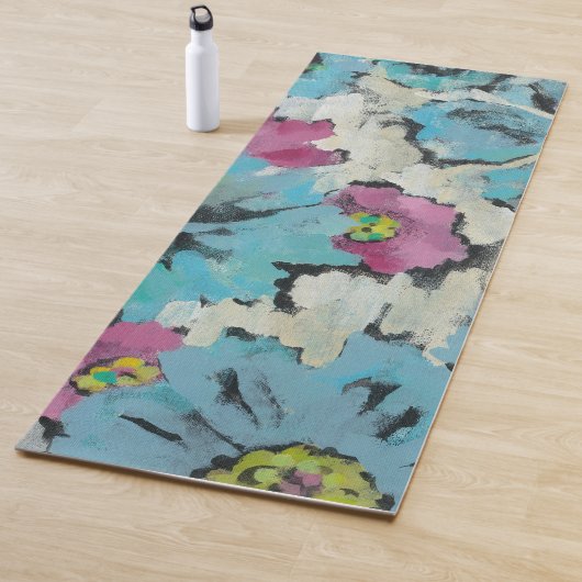 Grafisch roze en Blauwe Floral Yogamat (In situ)