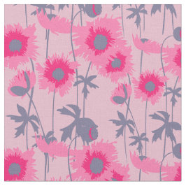 Grafisch roze ragged poppy art bloemenpatroon stof