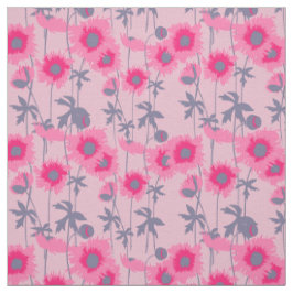Grafisch roze ragged poppy art bloemenpatroon stof