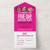 Grafisch roze wit vier foto's 50ste verjaardagsfee all in one uitnodiging (Binnen)