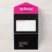 Grafisch roze zwarte fotocirkels 50e verjaardag all in one uitnodiging (Buitenkant)