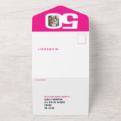 Grafisch roze zwarte fotocirkels 50e verjaardag all in one uitnodiging (Buitenkant)