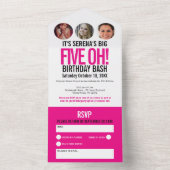 Grafisch roze zwarte fotocirkels 50e verjaardag all in one uitnodiging (Binnen)