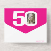 Grafisch roze zwarte fotocirkels 50e verjaardag all in one uitnodiging (Achterkant)