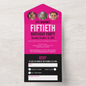 Grafisch roze zwarte fotocirkels 50e verjaardag all in one uitnodiging (Binnen)