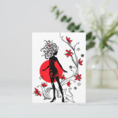 Grafisch silhouet van een vrouw op de florale acht briefkaart (Staand voorkant)