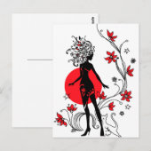 Grafisch silhouet van een vrouw op de florale acht briefkaart (Voorkant / Achterkant)