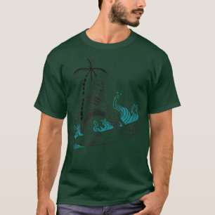 Grafisch skelet op surfende Mannen strand in de zo T-shirt