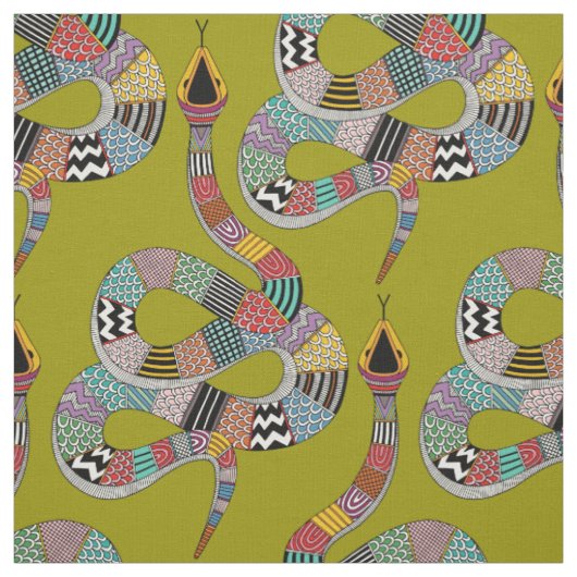 grafisch slangenkruid groen stof (Swatch)