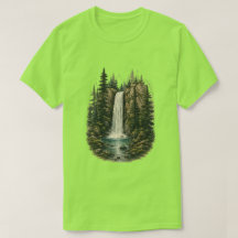 Grafisch T-shirt met boswaterval landschap