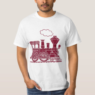 Grafisch t-shirt met bruine stoomlocomotief