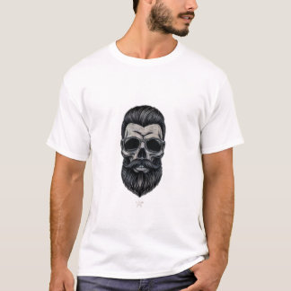Grafisch T-shirt met Schedel en Baard voor Heren