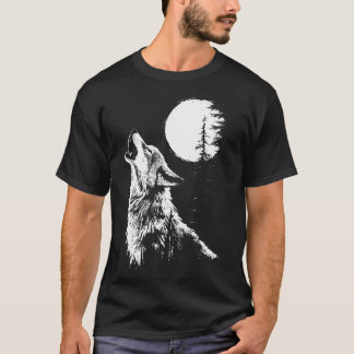 Grafisch T-shirt Wolf Howling Moon Forest Natuur W