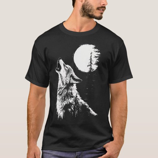 Grafisch T-shirt Wolf Howling Moon Forest Natuur W (Voorkant)