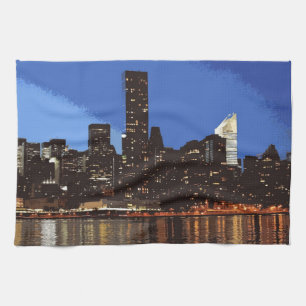 Grafisch van de skyline van New York 's nachts Theedoek