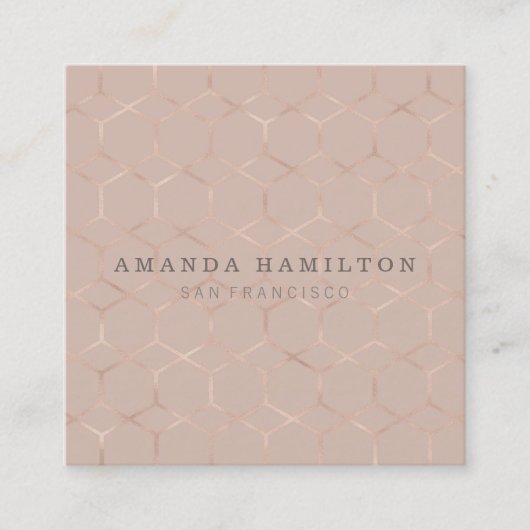 Grafisch verfijnd roos goudhexagon professioneel vierkante visitekaartje (Voorkant)